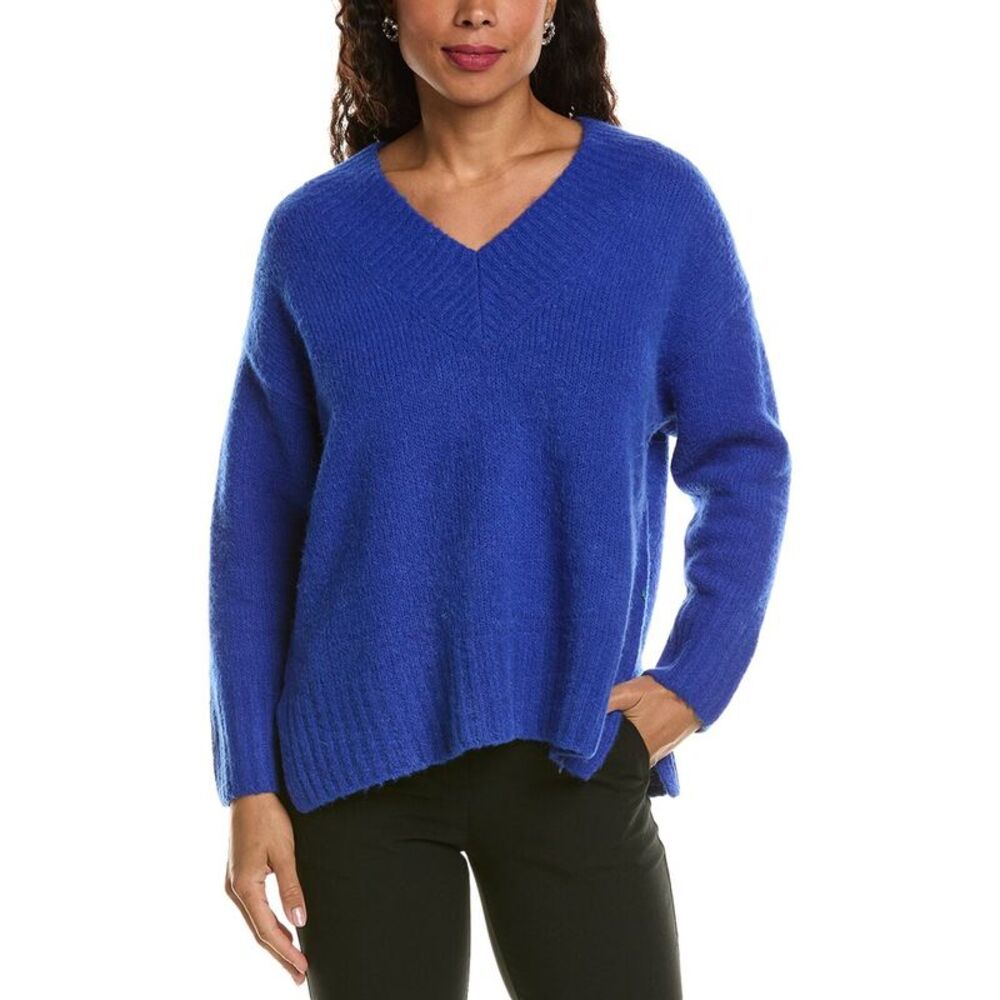 Labiz Womens  Wool & Alpaca-Blend V-Neck Sweater, Blue